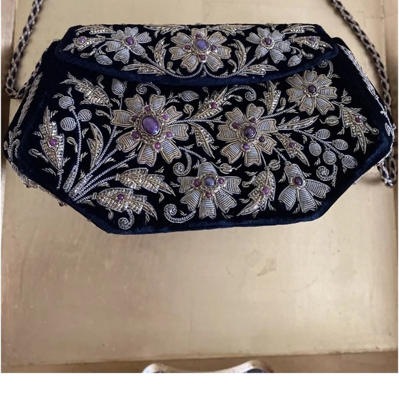 Vintage bejeweled double sided evening clutch black sparkle - Picture 2 of 9